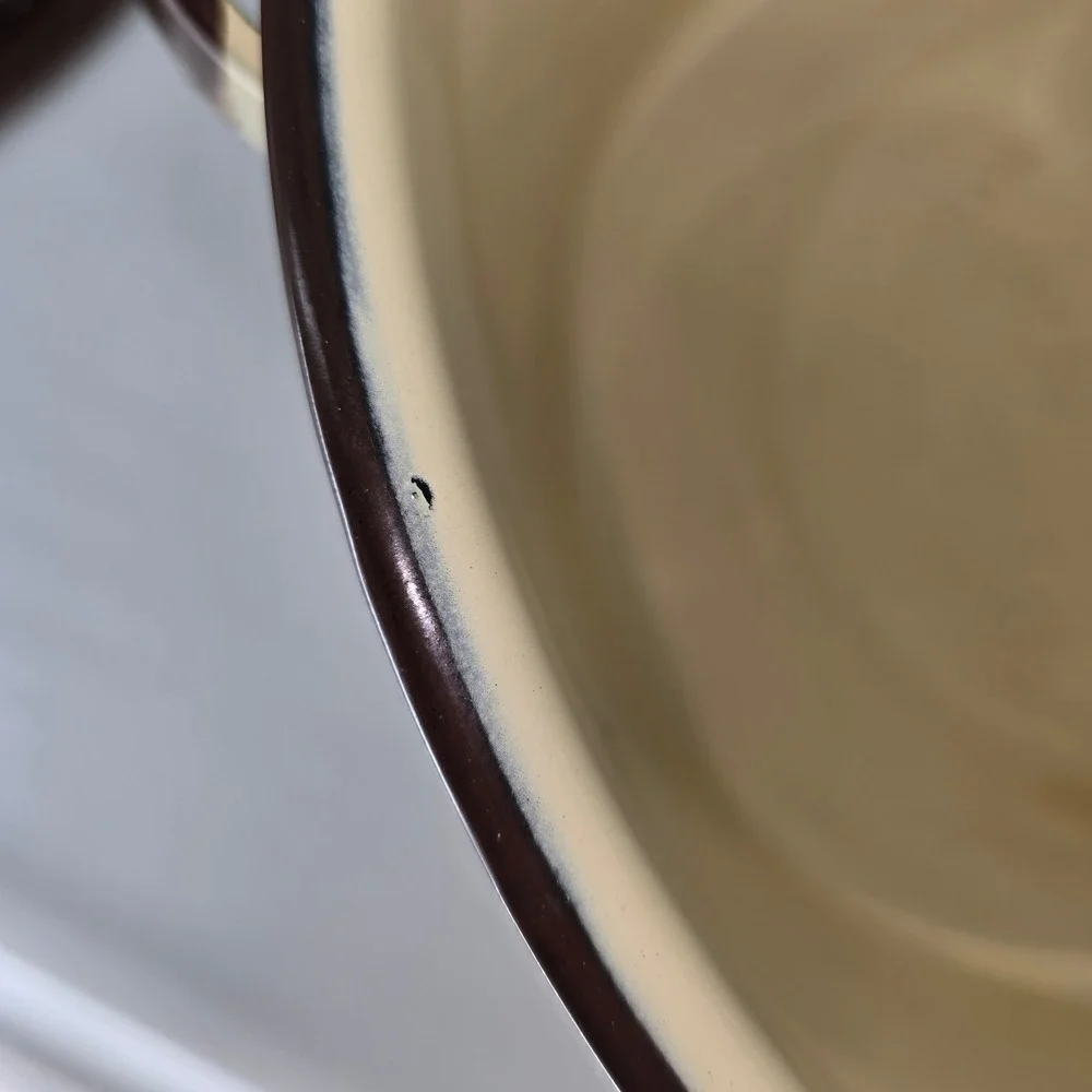 Vintage Enamelware Stock Pot Cream Brown Enamel Large Soup Pot with Lid 10.5in